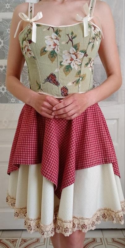 Romantic Red Gingham Asymmetric Skirt | Handmade | Cottagecore