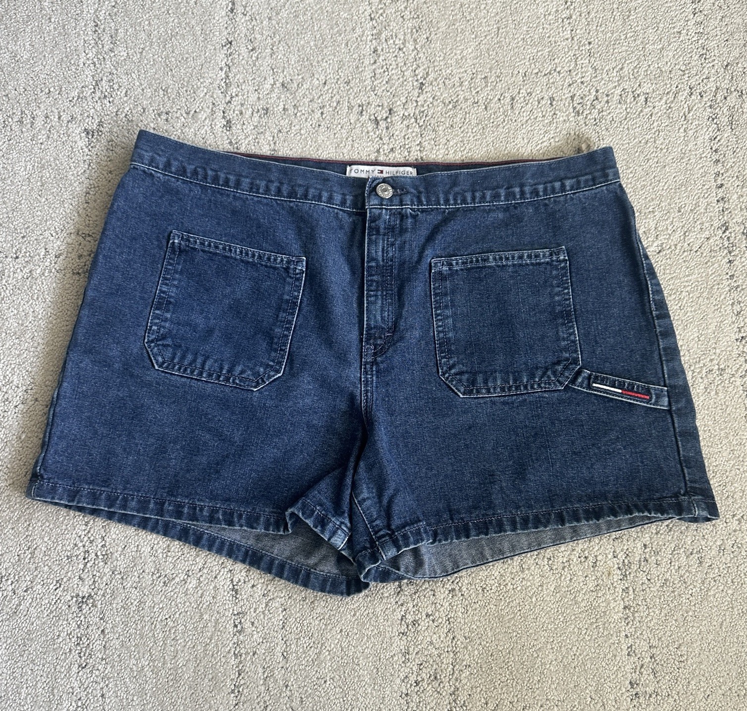 Vintage Tommy Hilfiger Jean Shorts Sz 16 Denim Patch Pocket Hammer Loop 90s Y2K