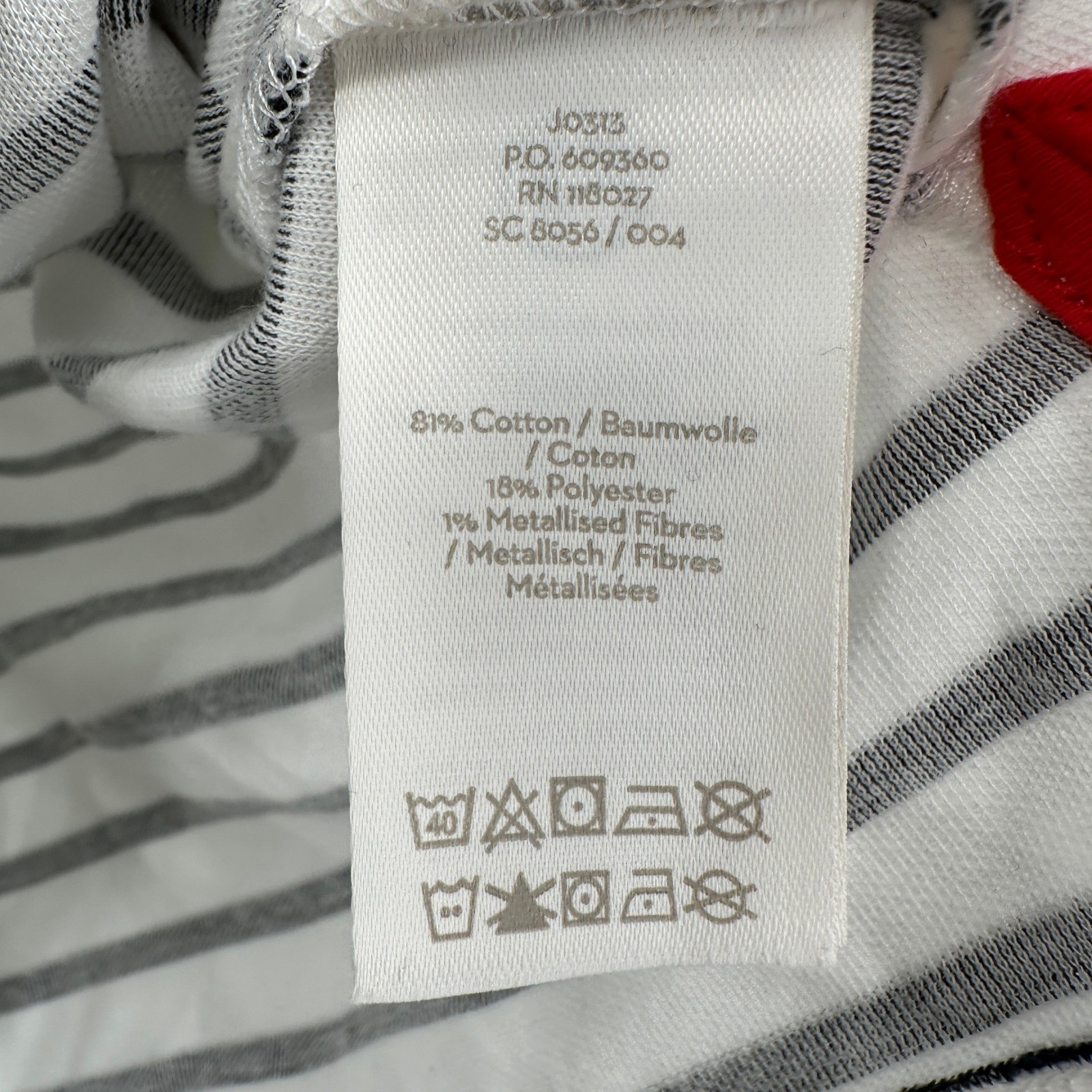 Boden Stripes Ahead Holiday Long Sleeve Top US 12 UK 16 Black White Red Green