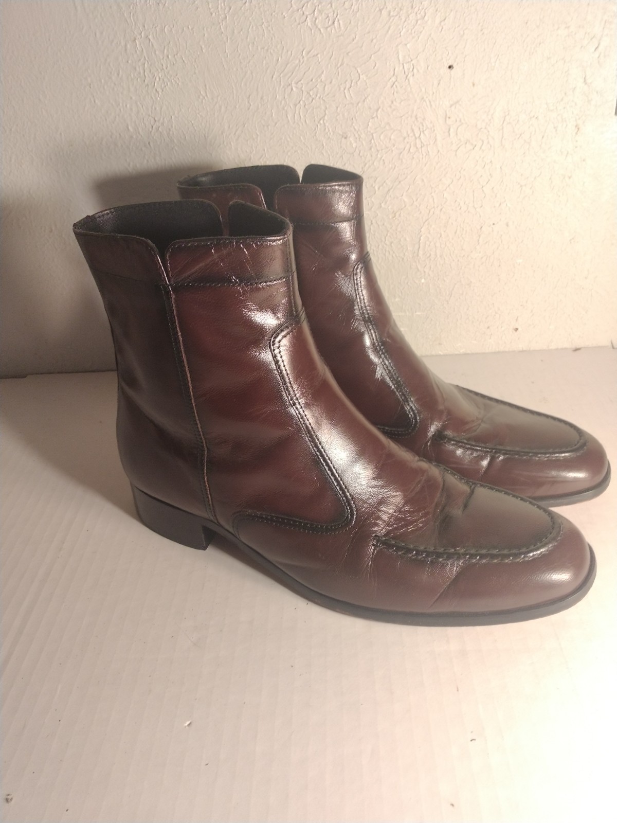 FLORSHEIM VINTAGE HIPSTER MEN’S MAHOGANY BROWN LEATHER ZIPPER ANKLE BOOTS 11D