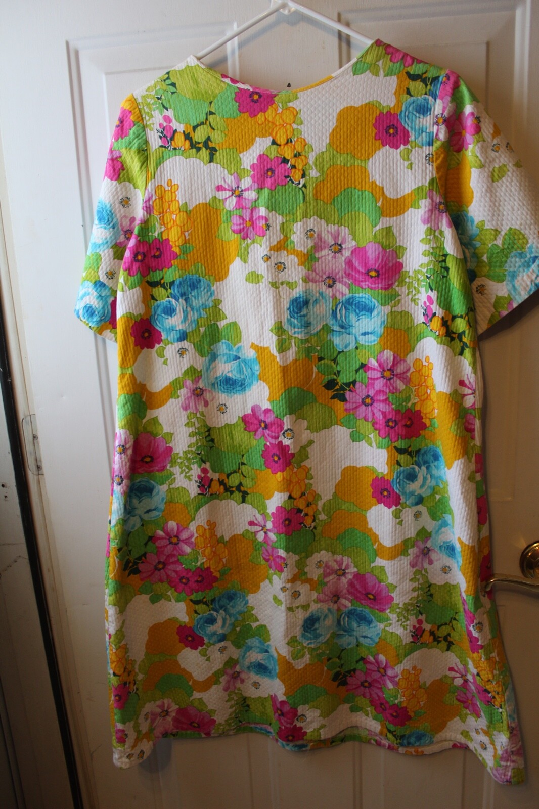 M/L VTG 60’S SHAKER SQUARE BY BILL SIMS MOD FLORAL FLOWER POWER HOUSE DRESS ROBE