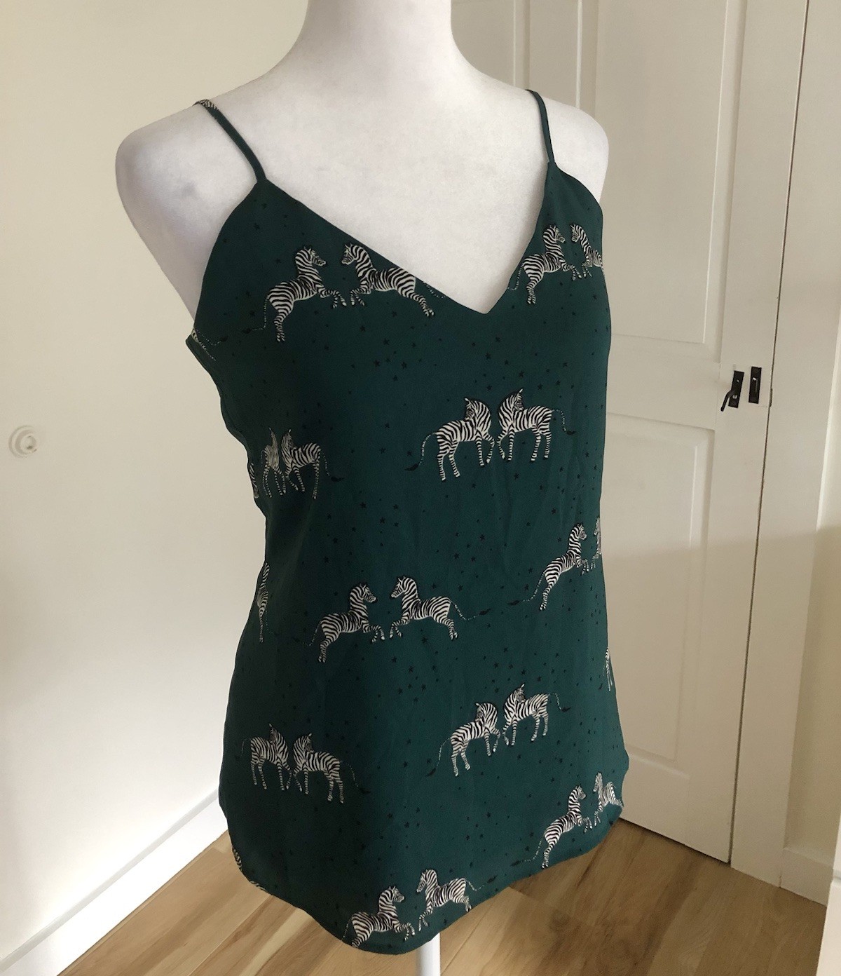 NWT Ann Taylor Green Camisole Tank Top XXS XS S Forest Green Zebra Print Cute