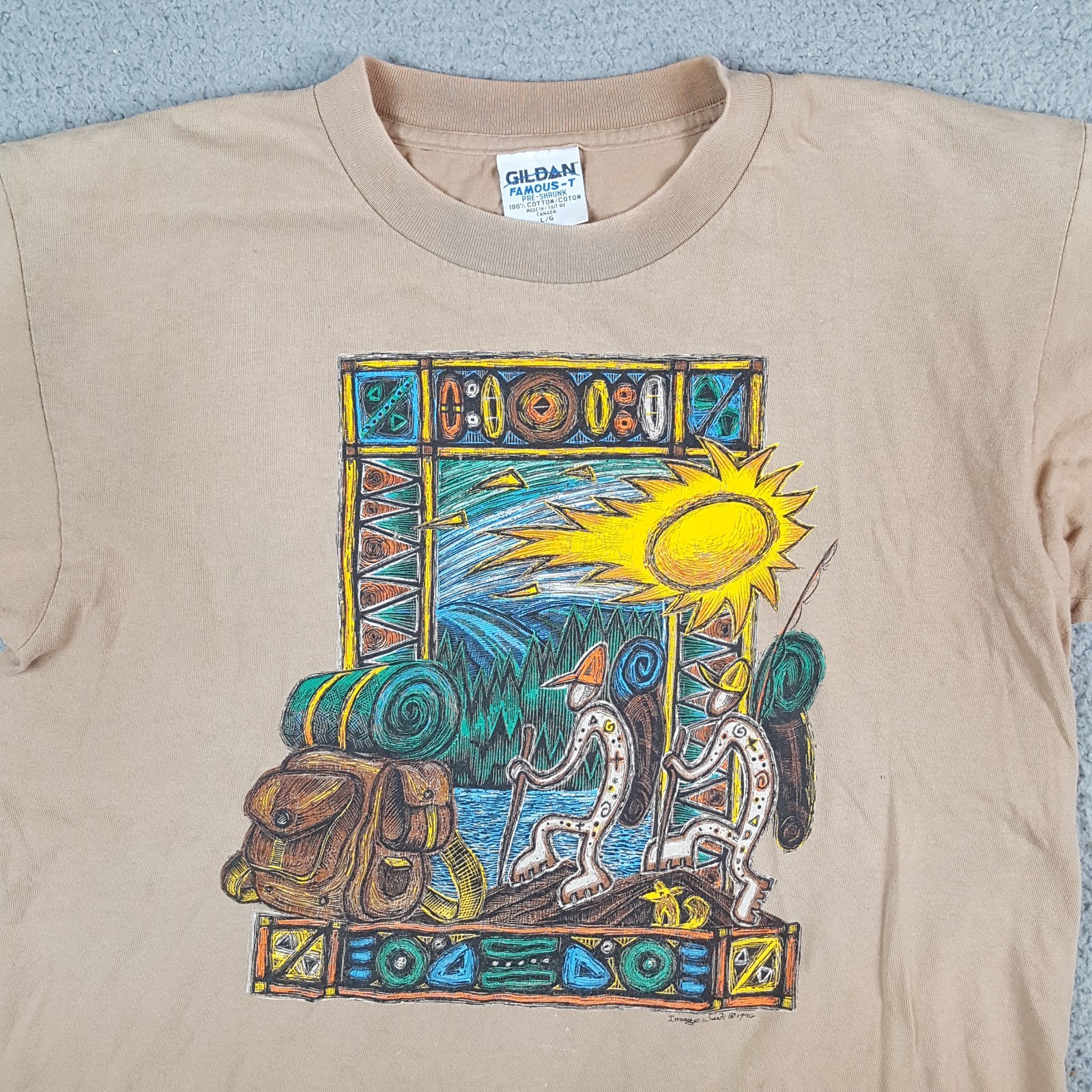 Vintage 90s Outdoor Hiking Backpacking Art Men’s Size L Camping Nature T Shirt