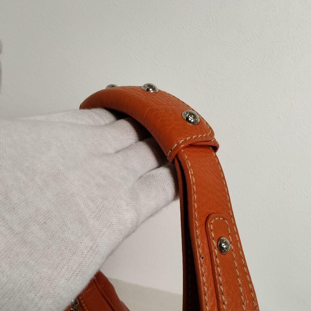 TOD’S Y2K Shoulder Bag Orange Pebble Leather Multi Pocket Logo Charm Auth