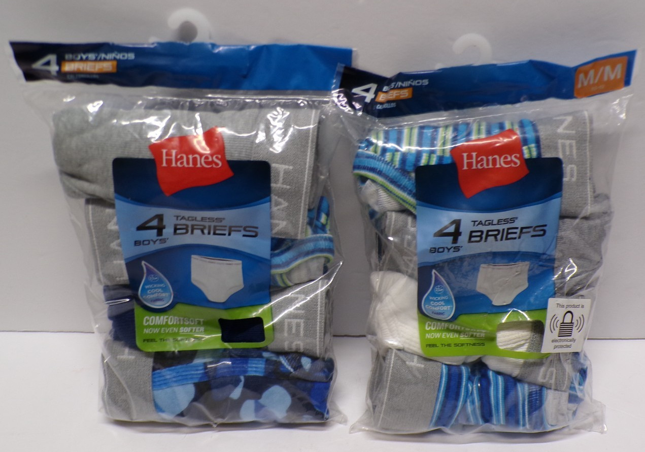 Lot of 2 Hanes Boy’s Tagless Briefs Wicking Cool Assorted Colors 4 Pk Each M