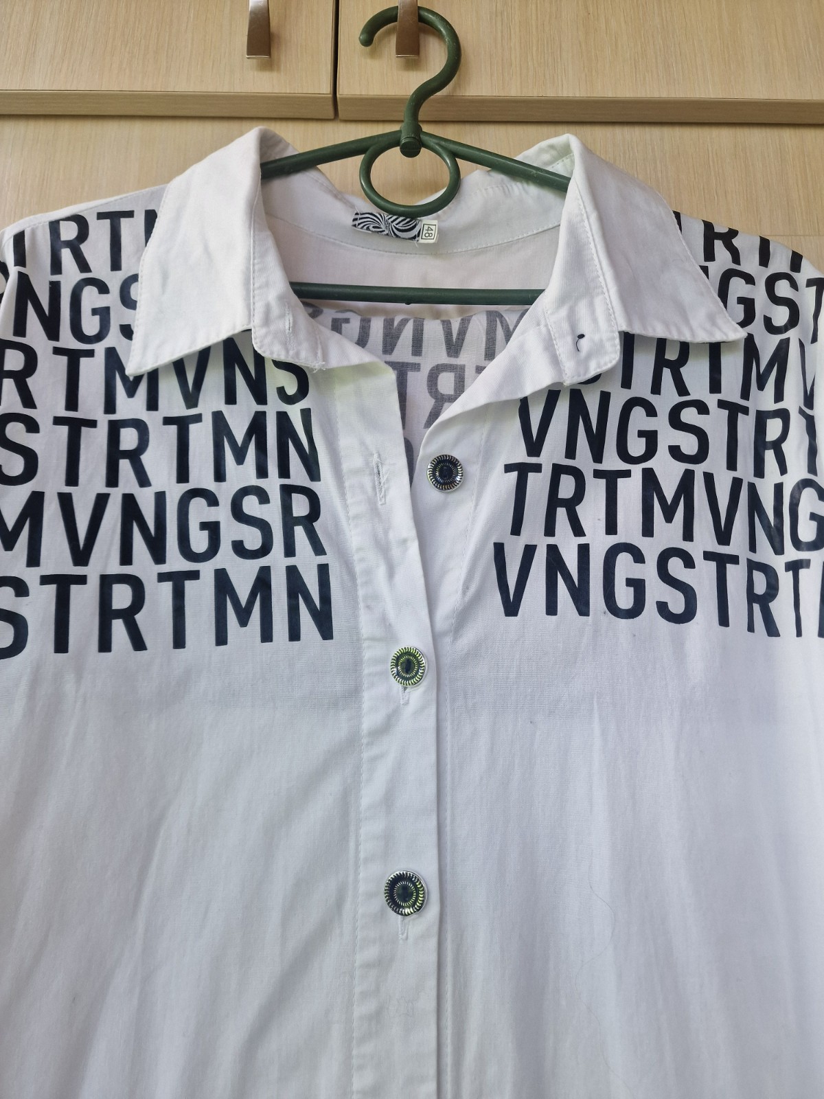 women’s shirt,size 48,white,long,with buttons,long sleeves,buttons on the side