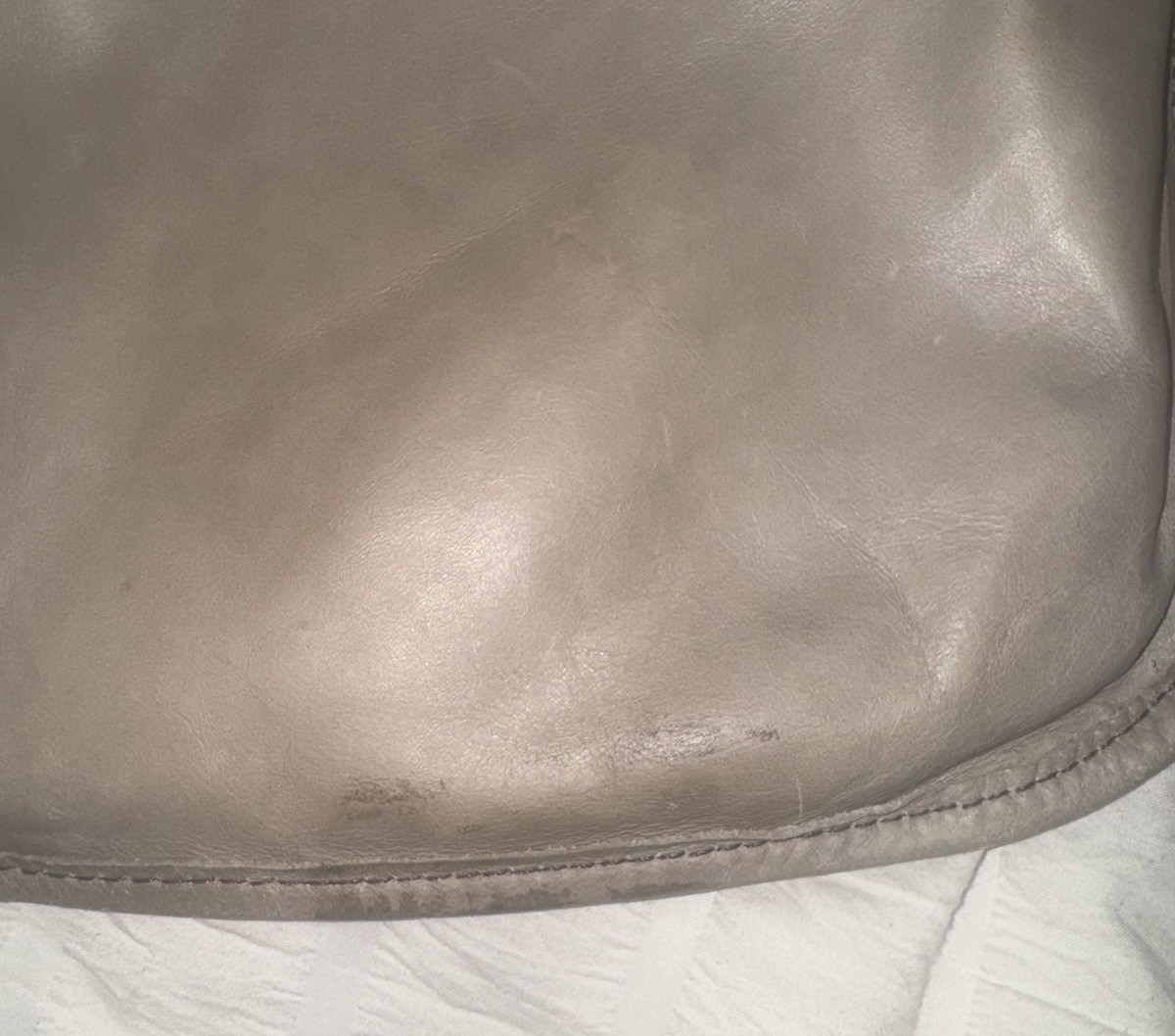 HOBO Genuine Leather Small Shoulder Bag Taupe Gray Brass Ring Slouchy Purse