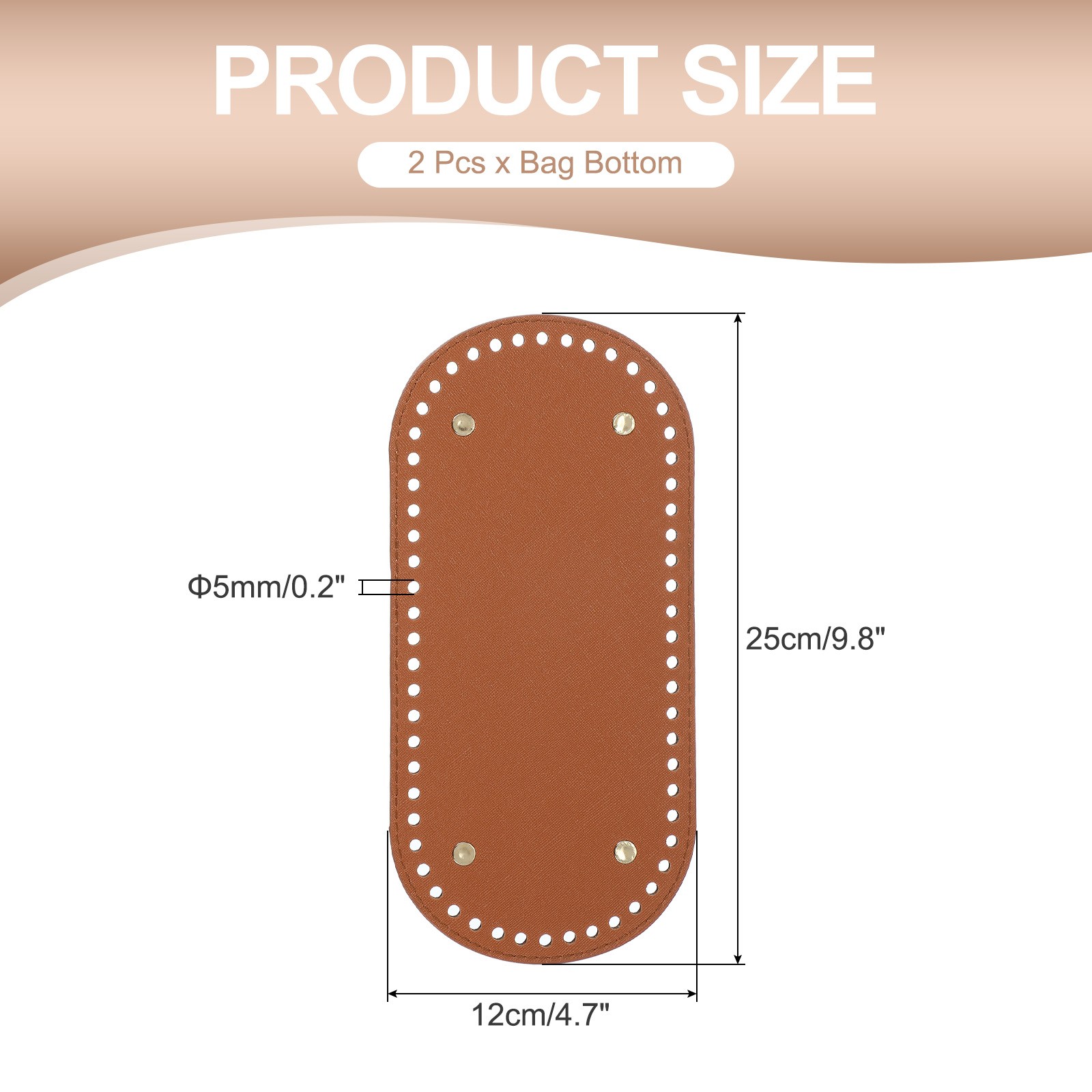 2Pcs Oval PU Leather Bag Bottom Shaper with Holes & Nails 9.8×4.7 Inch Brown