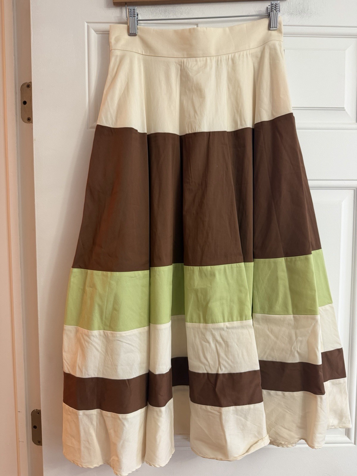 Suoli Made In Italy Colorblock Midi Skirt Button Closure Cotton Blend IT42 US 6