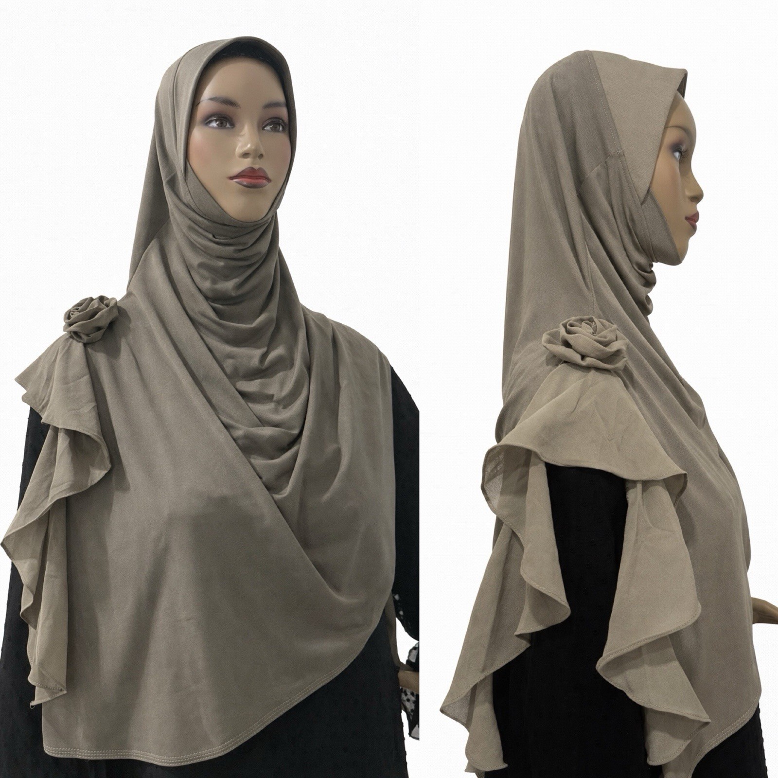 3D Rosette Grace jersey Instant Hijab chiffon shoulder free size