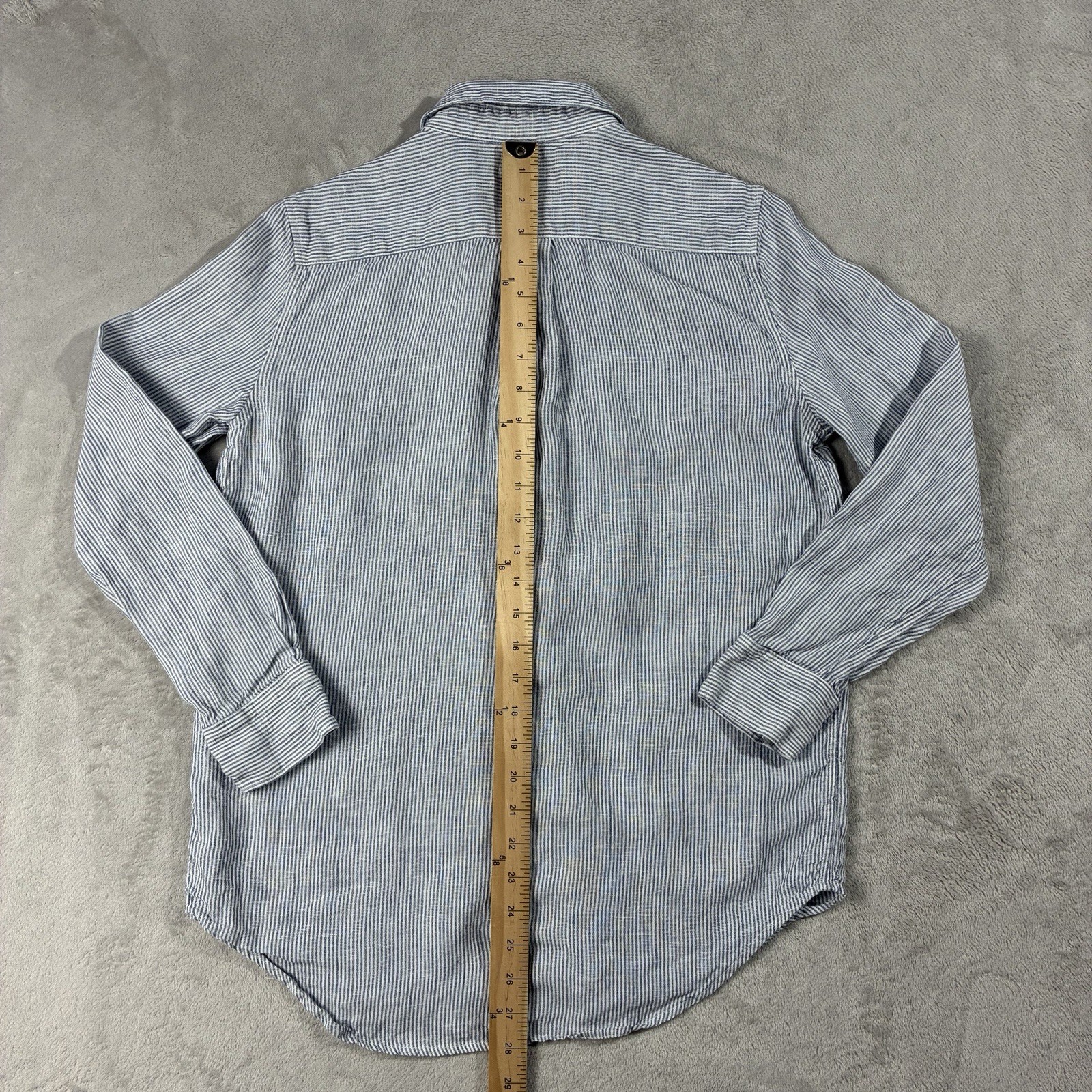 Quince European Linen Long Sleeve Button Up Blue Stripe Womens S Quiet Luxury