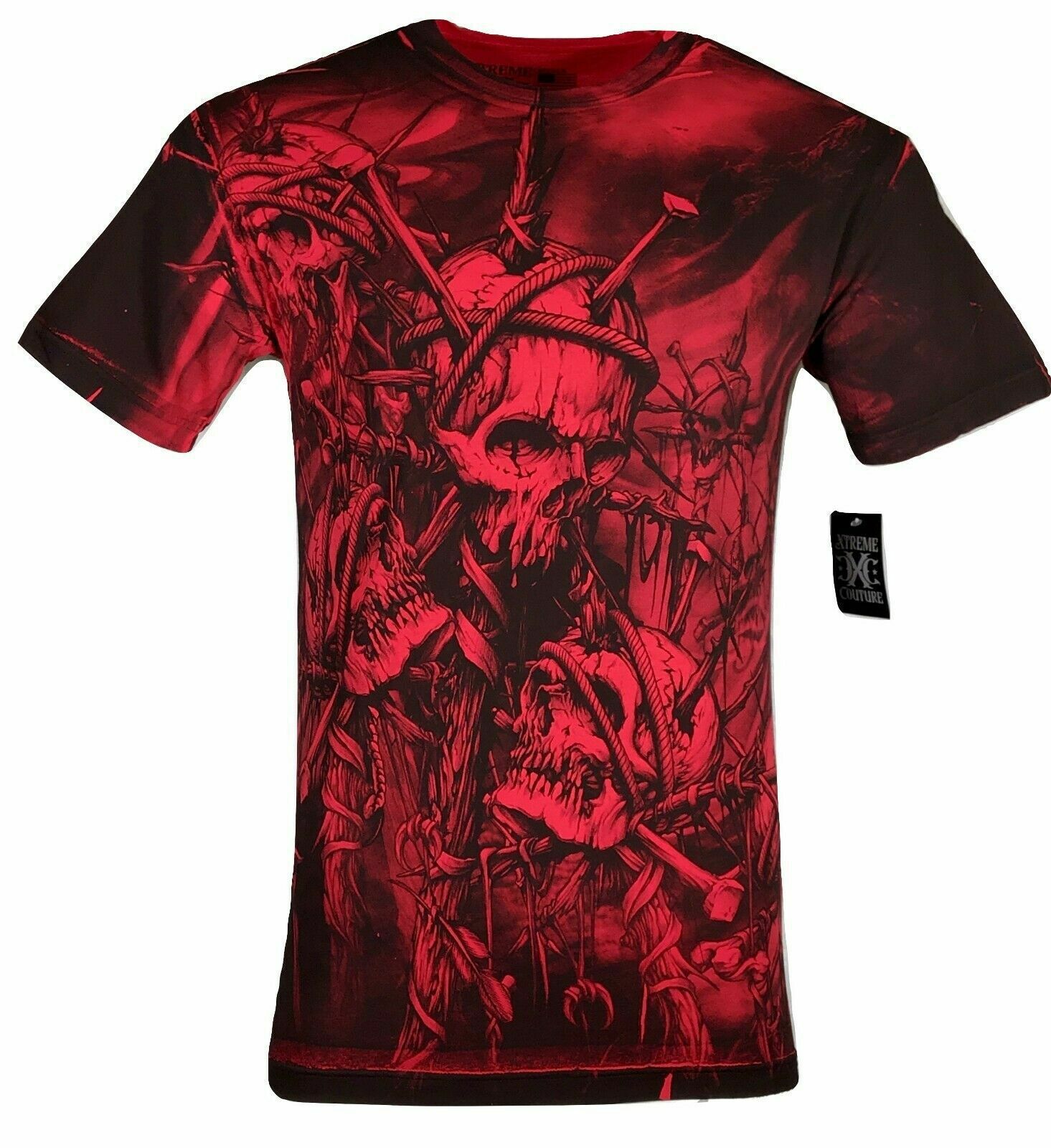 Xtreme Couture Affliction Men’s T-Shirt HEADHUNTER Red Tattoo Biker S-5XL
