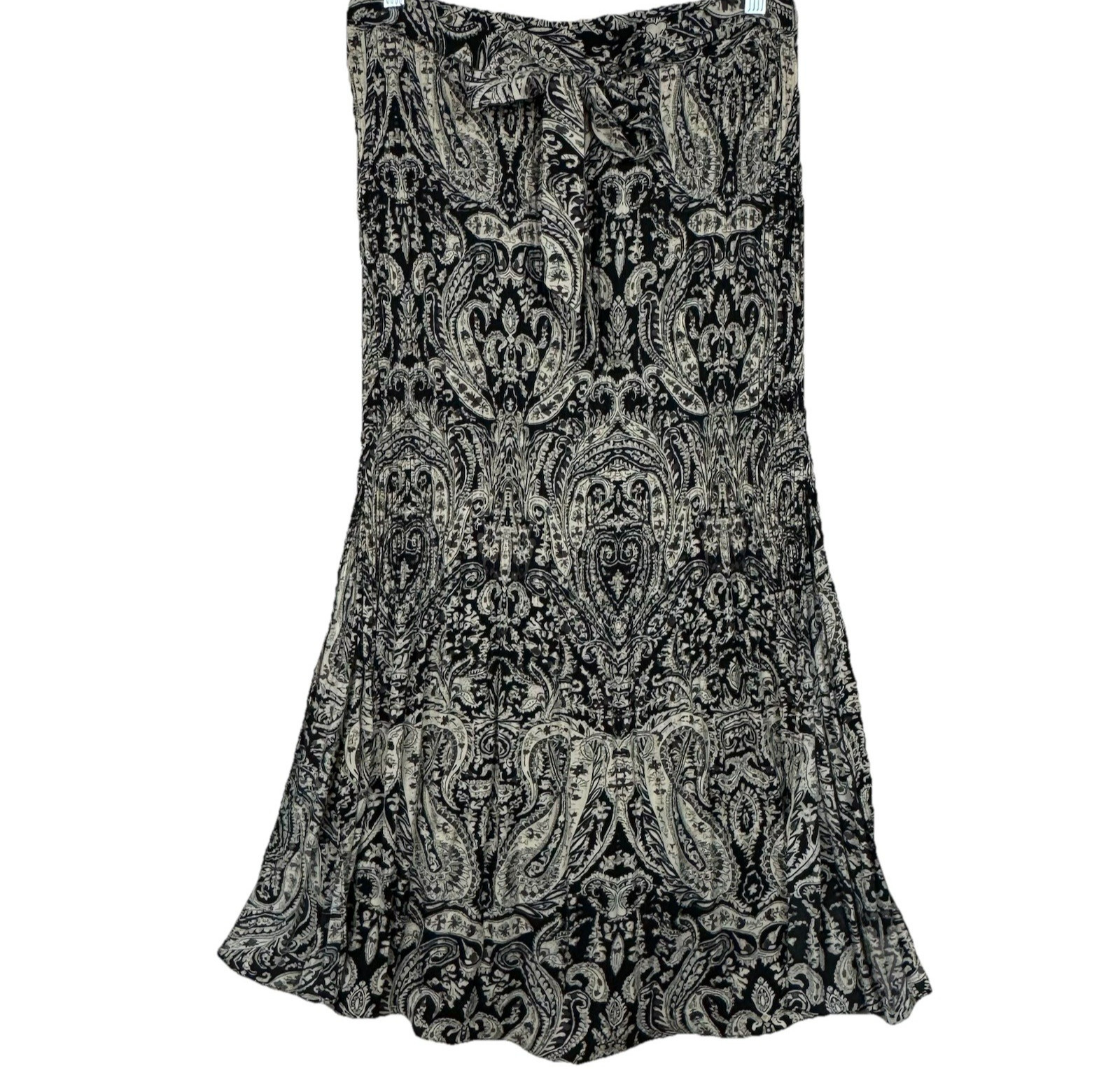 New Hazel Midi High Slit Pleated Skirt Womens Large Paisley Floral Waist Tie