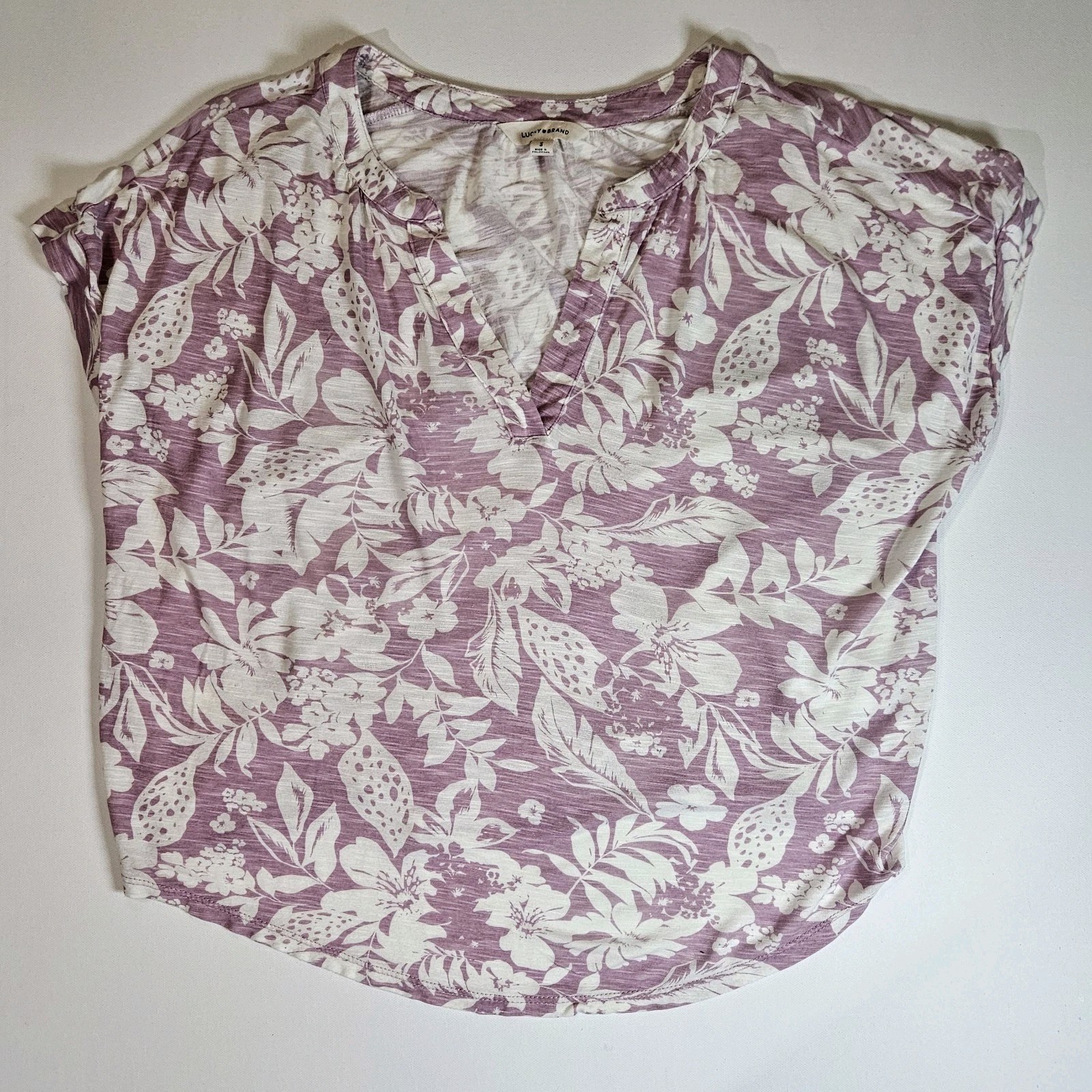 Lucky Brand Womens Top Small Purple Cream Floral Cottagecore Festival Blouse
