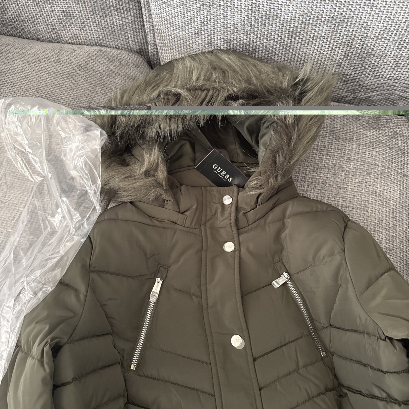Guess Women’s Olive Morning Stevie Hooded Puffer Coat Size L