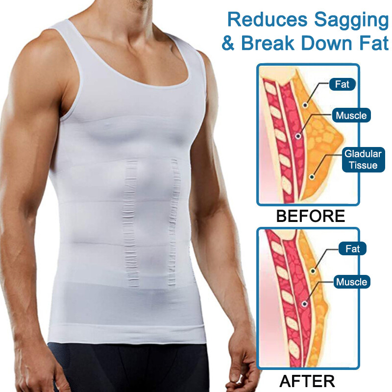 MENS SLIMMING BODY SHAPER BELLY CHEST COMPRESSION VEST GIRDLE SHIRTS TANK TOP US
