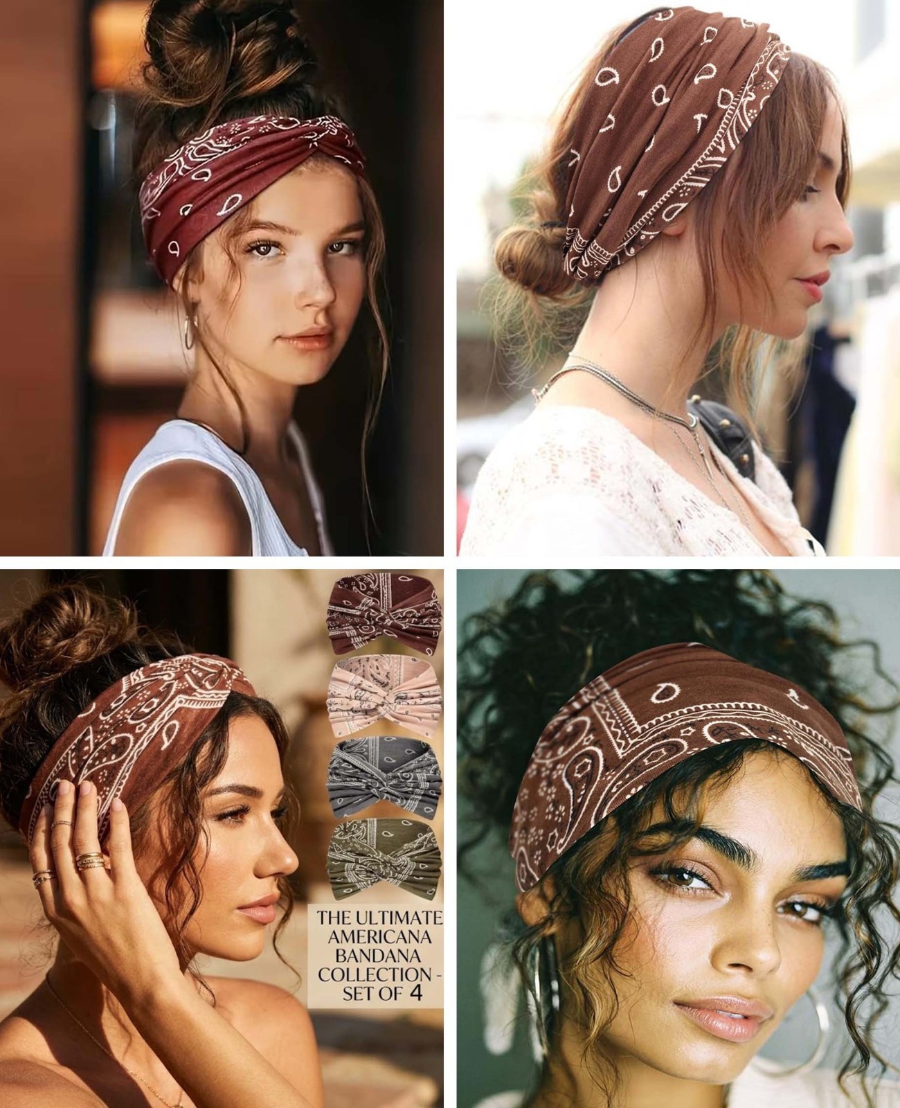4PCS Boho Wide Headbands for Women Vintage Paisley Elastic Hair Bands