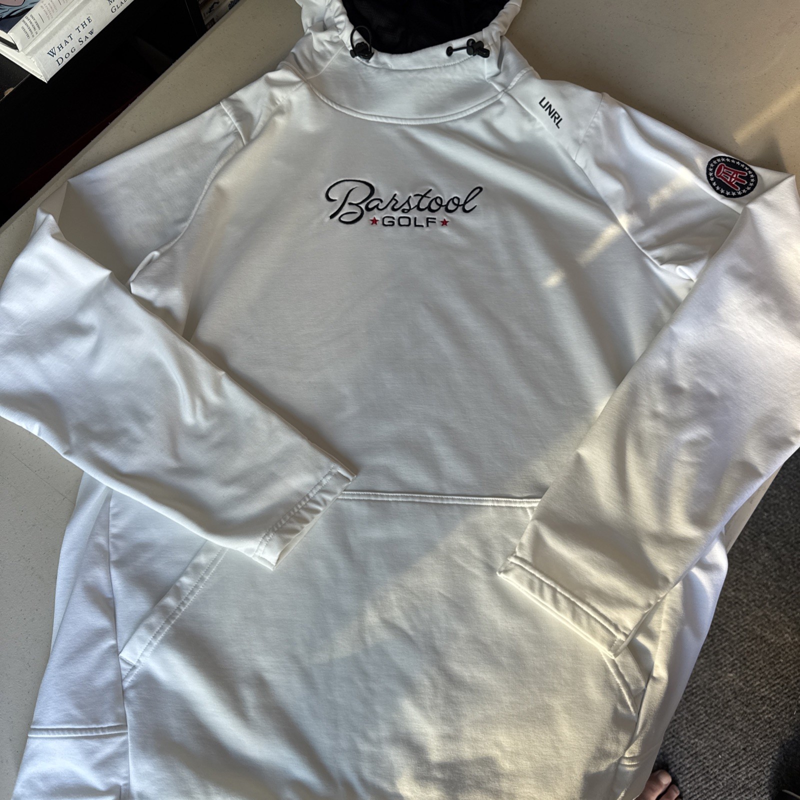 UNRL x Barstool Sports Crossover High Neck Fleece Pullover Hoodie White Mens L