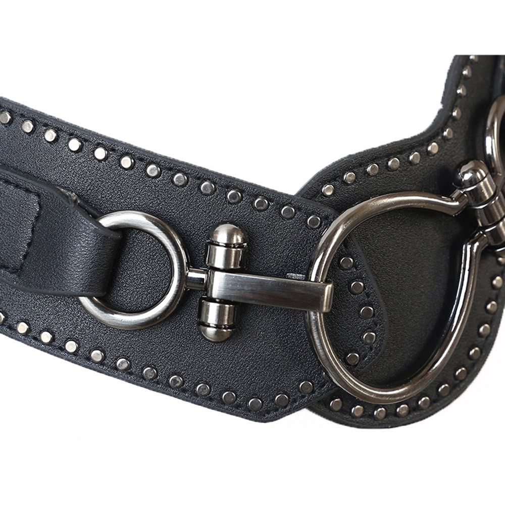 Women Punk Rivet Elastic Buckle Stretch Waistband Corset Wide Waist Belt Metal