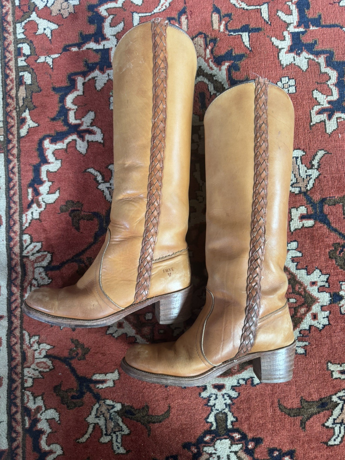 Vintage FRYE Sabrina Braided 8547 Walnut Brown Leather Boots Women’s Size 9B
