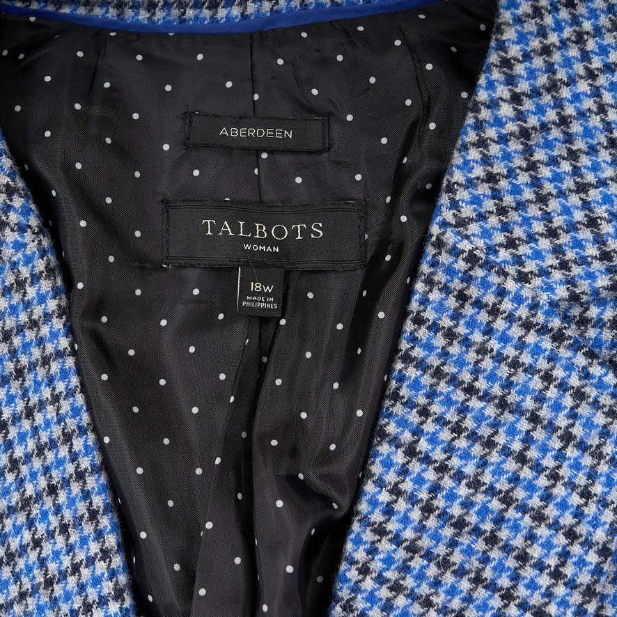 Talbots Aberdeen Wool Blend Blazer Womens Sz 18W Plus Blue Plaid Lined