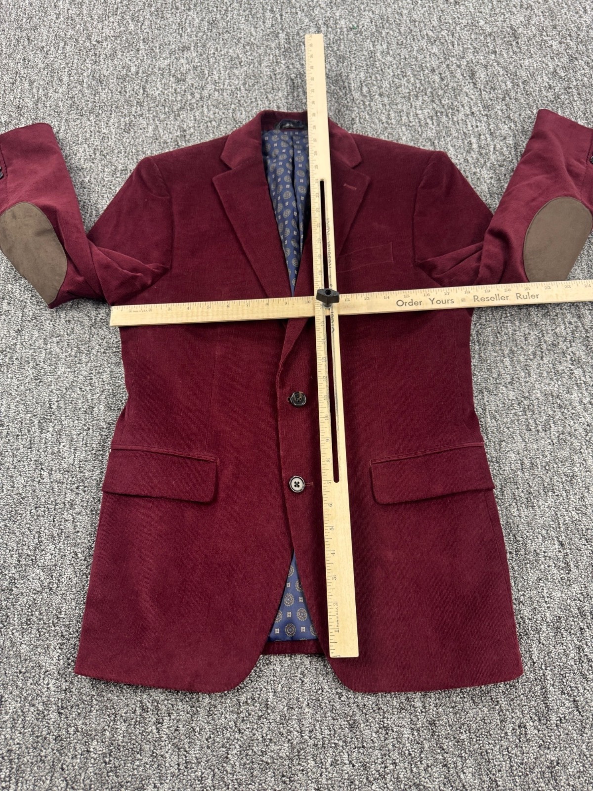 Ralph Lauren Blazer Men 37R Suede Elbow Patches Wine Red Corduroy Career Jacket