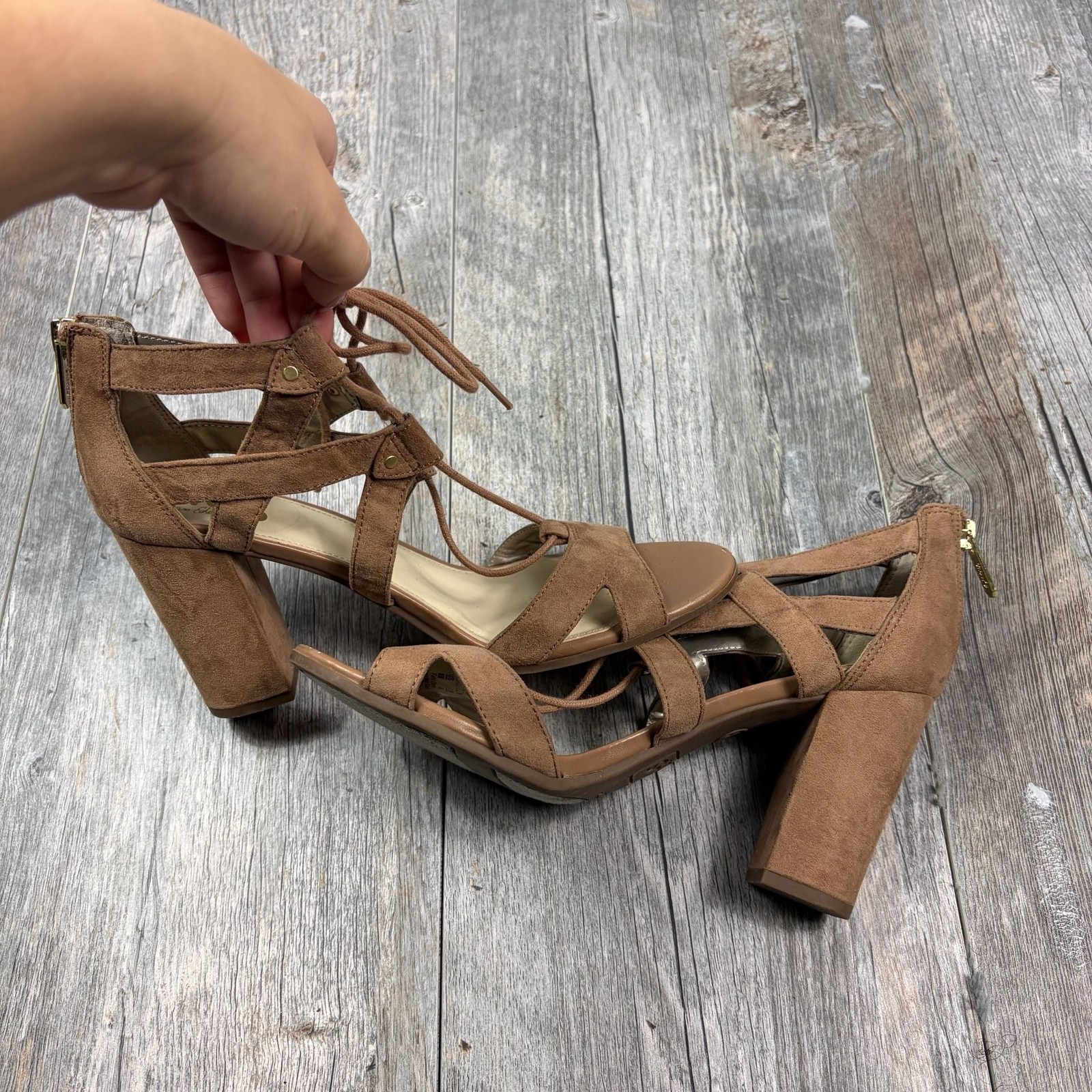 Circus by Sam Edelman Emilia Brown Suede Lace-Up Block Heel Sandals