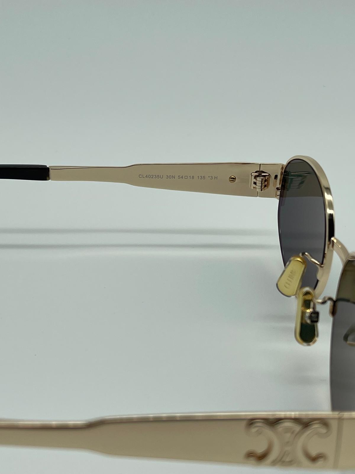 Celine CL40235U 30N Triomphe Oval Sunglasses – Gold Green Lens 100% Authentic