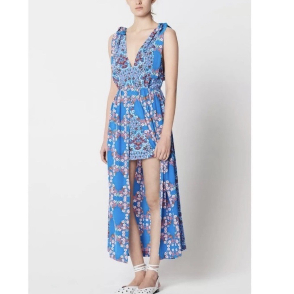NWOT 🌸Sandro Paris iconic blue floral “Mason” Maxi hi-low dress. Size 40 / US8