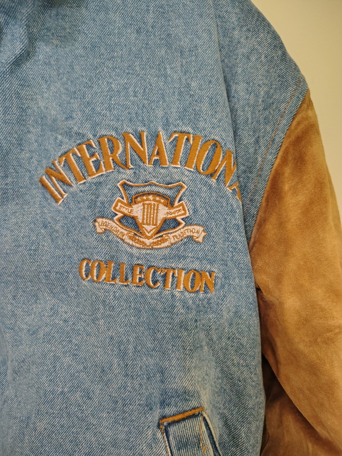 IOU Legendary Denim International Collection Vintage Jean Jacket Leather Trim Sm