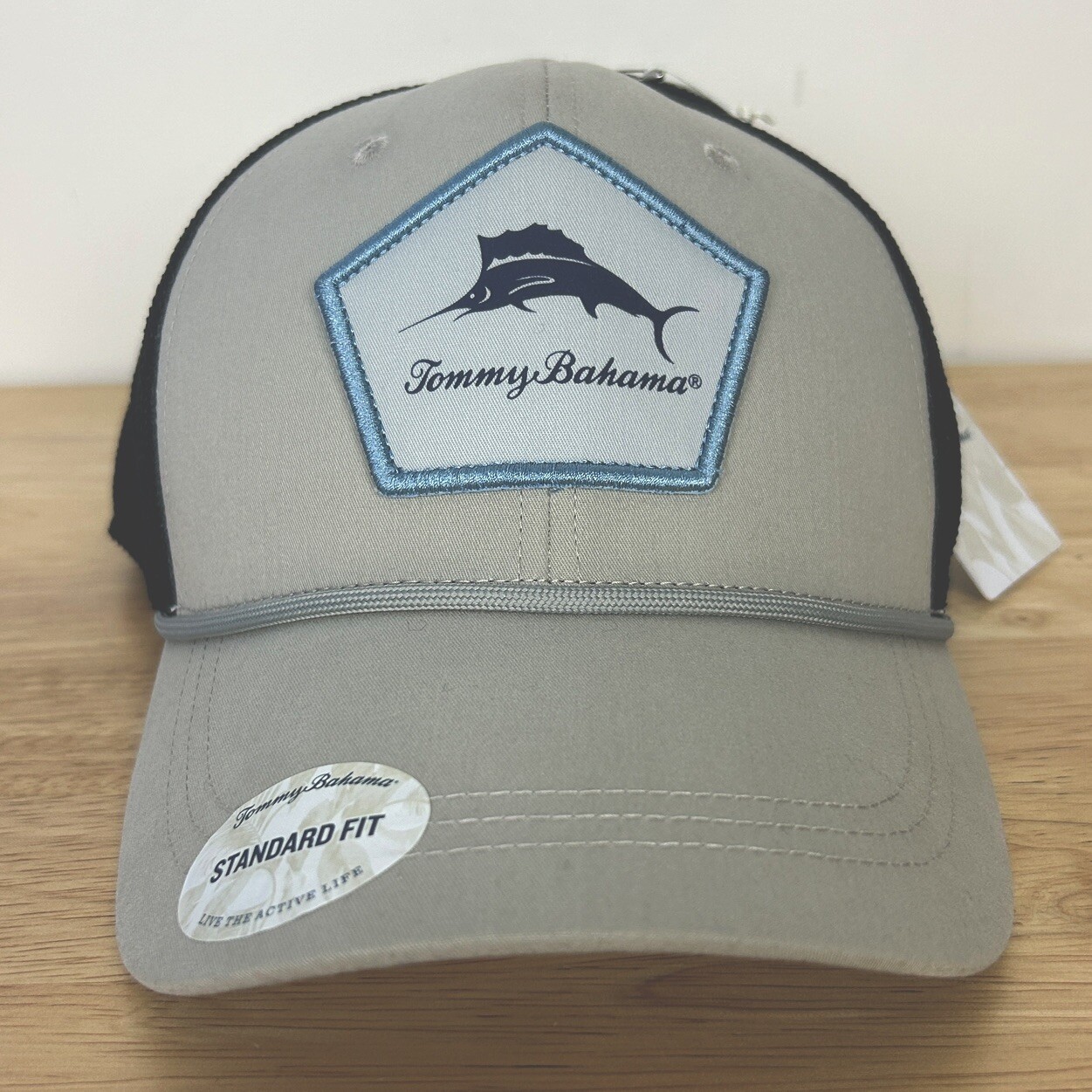 NEW Tommy Bahama Marlin Patch Trucker Snapback Mesh Hat Cap Grey +Black One Size