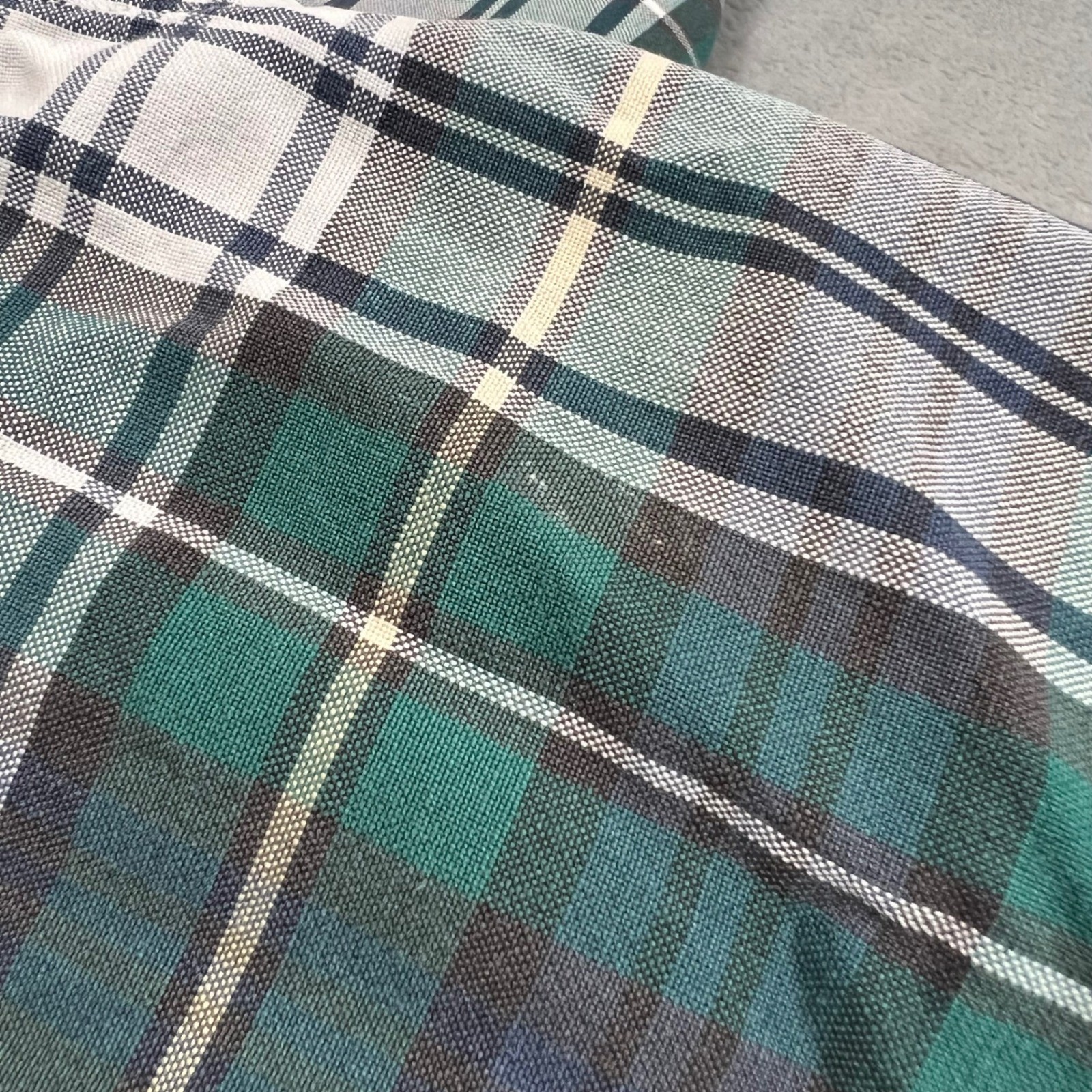 NORSPORT Vintage Mens Button Down Shirt XL Green White Plaid LS 100% Cotton Y2K