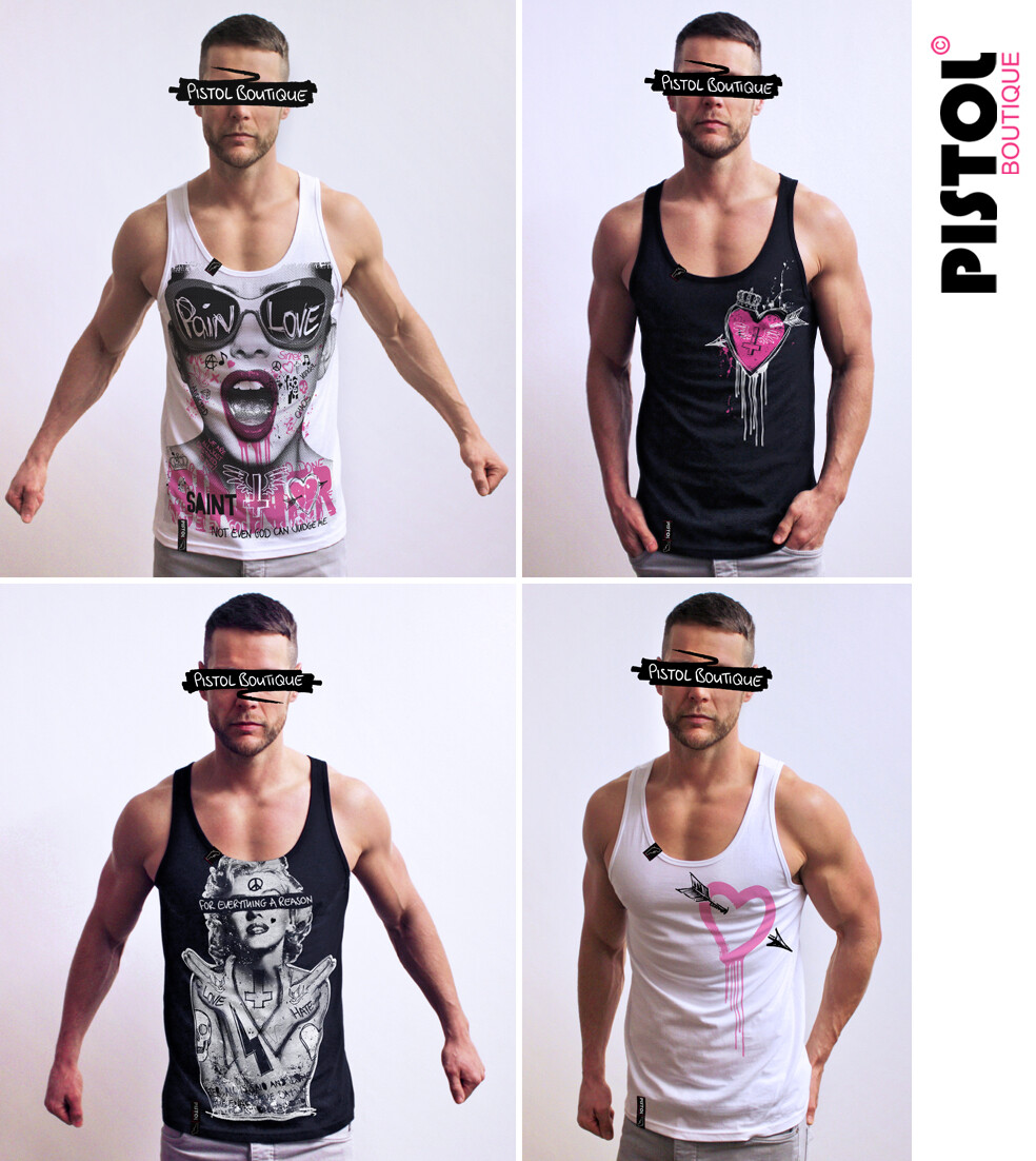 Pistol Boutique Men’s Black CHEST NECK SKETCH STARS Vest Top Singlet Tank