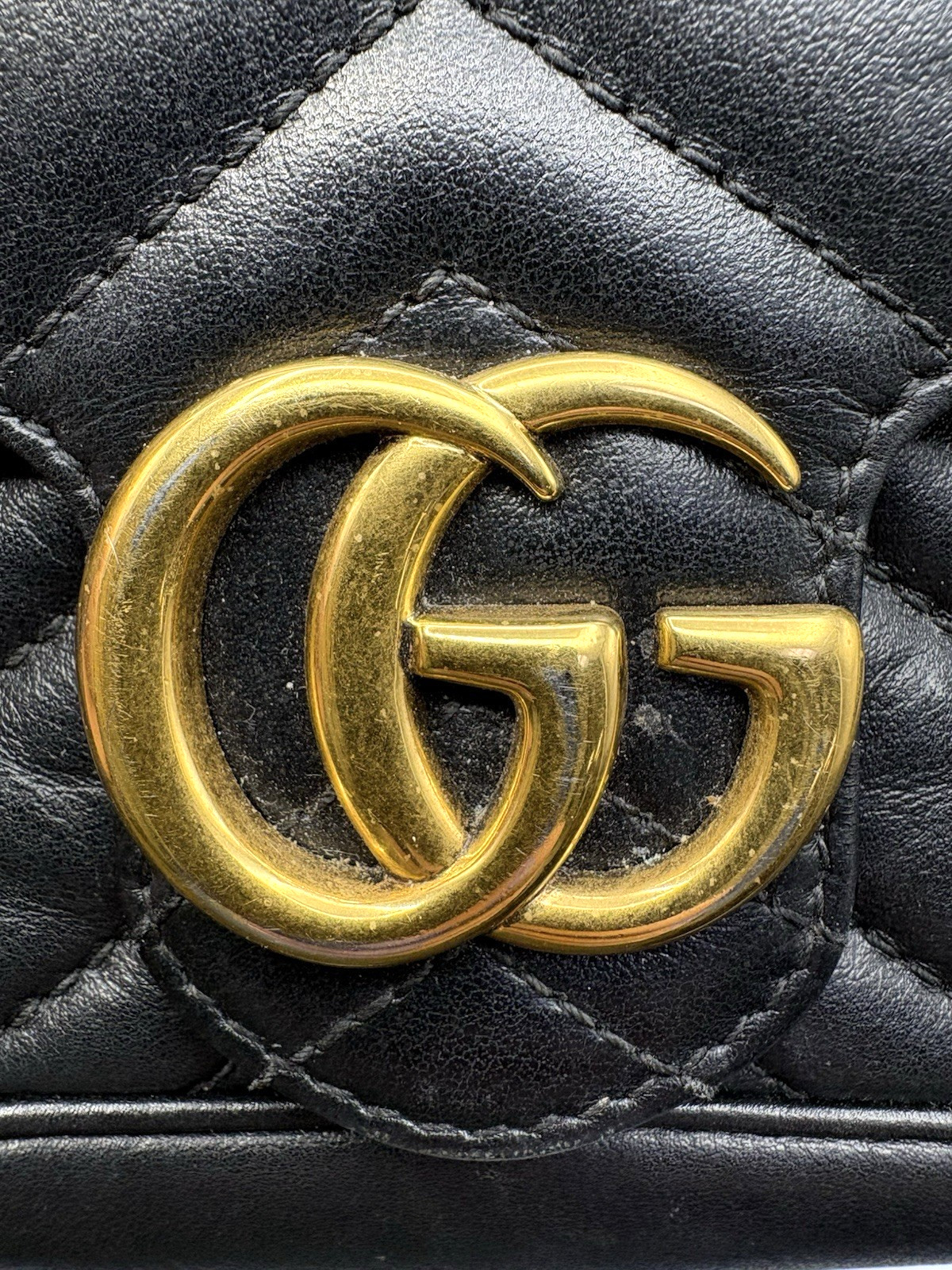 GUCCI GG Marmont Super Mini Chain Shoulder Bag Black Quilted Leather Purse