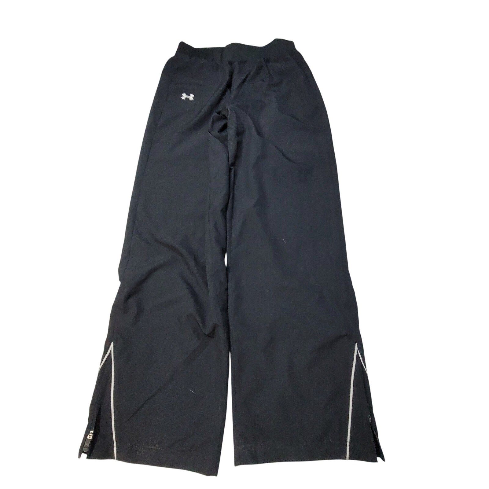 Under Armour Black Athletic Track Pants Joggers Snap Button Side Stripe Size S