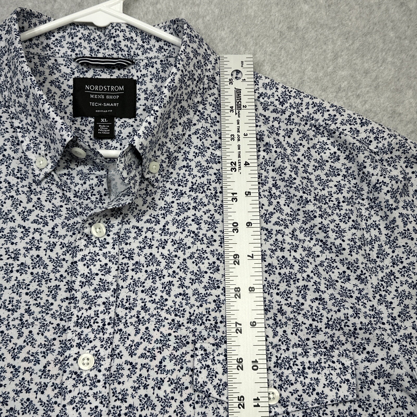 Nordstrom Tech Smart Shirt XL Blue Floral Performance Smart Casual Modern Office