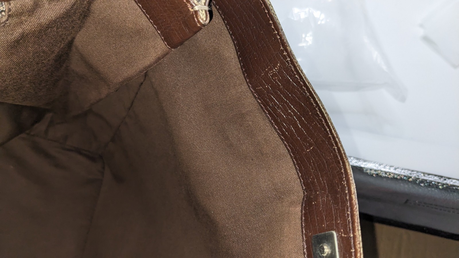 Gucci GG Supreme Monogram Canvas Brown Leather Large Tote Shopper Bag