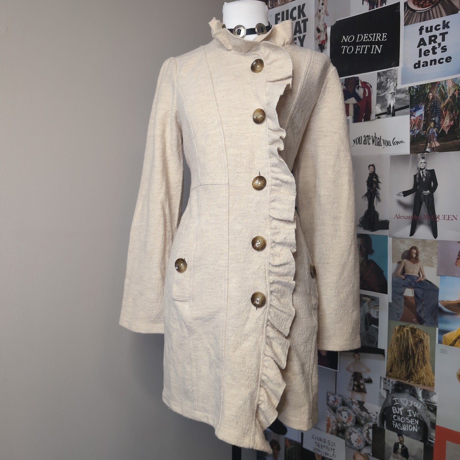 Ruffled Button-Front Merino Wool Coat Fairycore