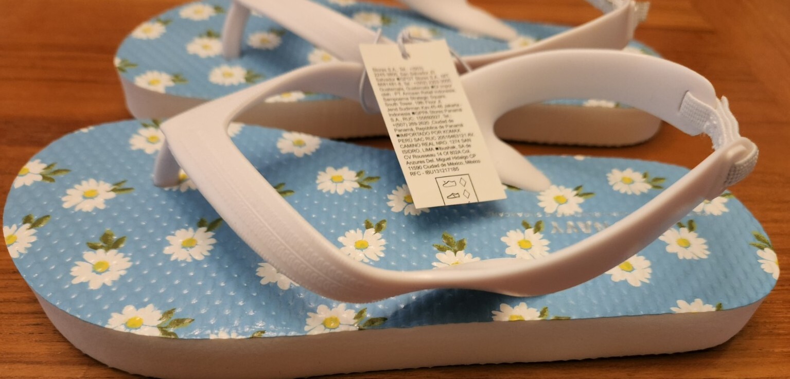 Old Navy Toddler Girls 5 6 7 8 9 10 11 Flip Flops BLUE DAISY Sandals #15922