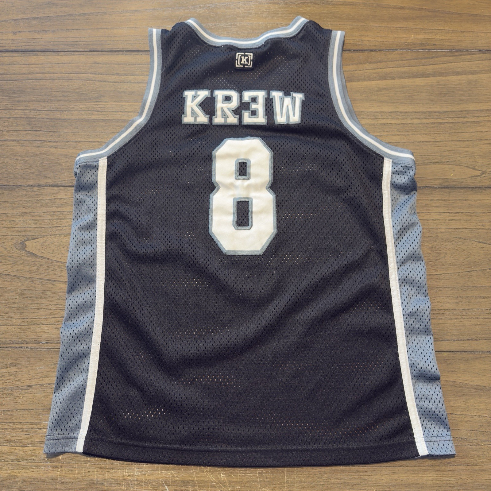 Vintage Krew Jersey Mens Medium Black Grey KR3W Skateboarding Basketball 8 Y2K