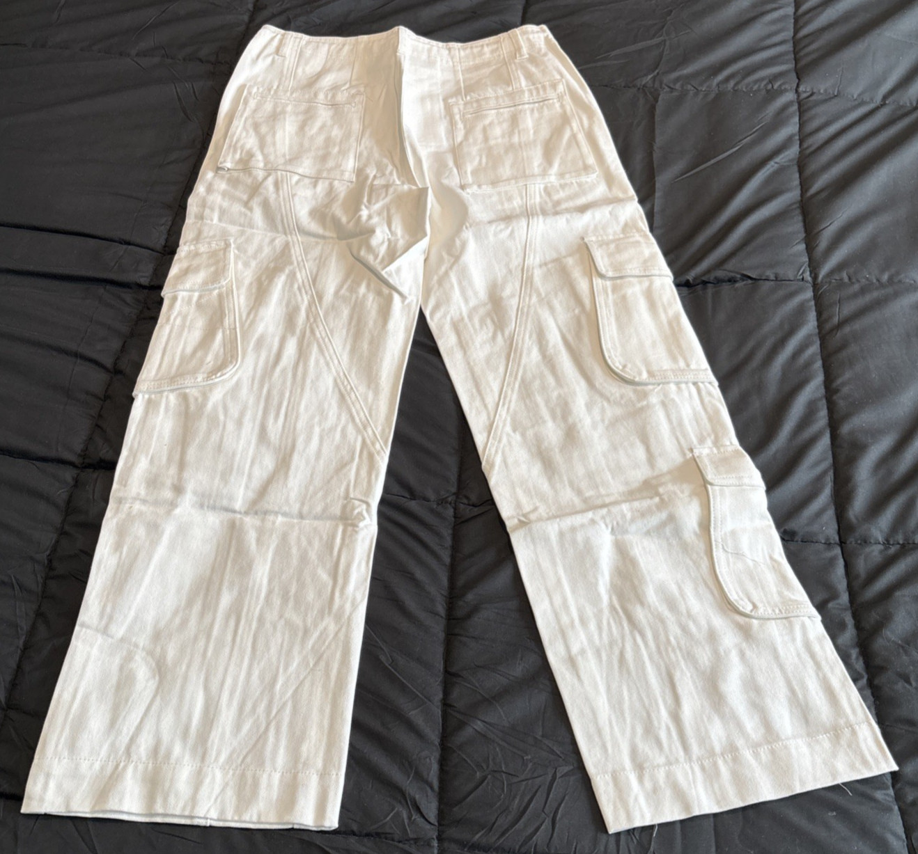 Womens XS Cargo Pants Drawstring Pockets Straight Leg Casual Pants White NWT