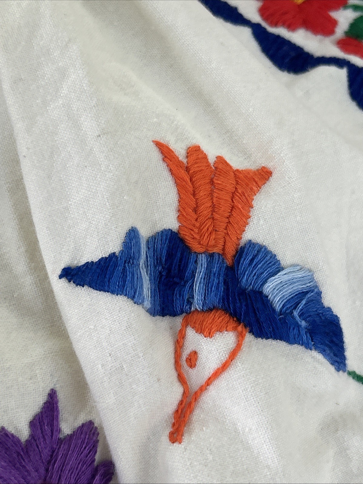 Vintage Mexican Embroidered Blouse Handmade Folk Art Floral Birds Peasant Tunic