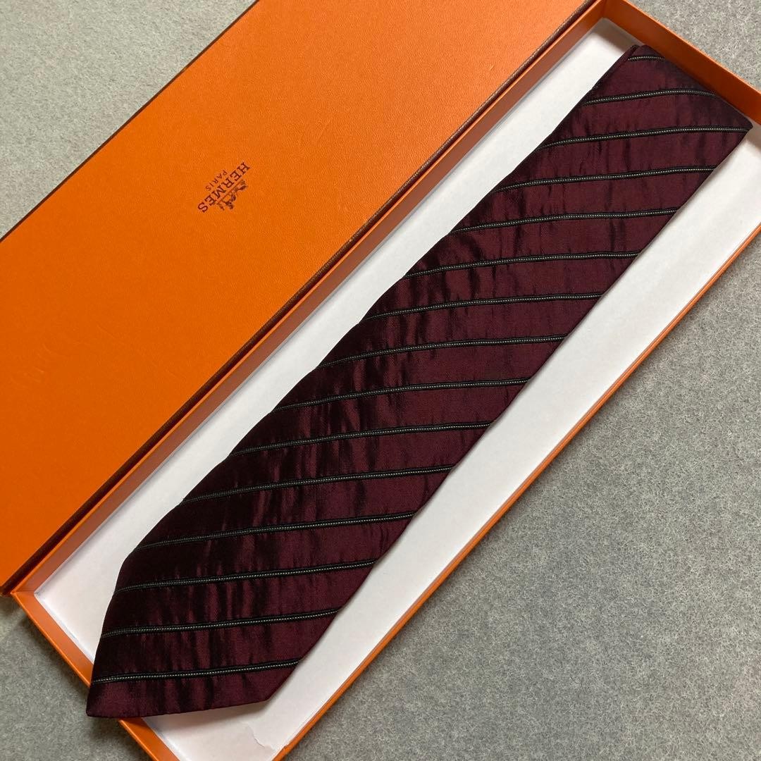 Hermes Silk Tie Red Stripes 9cm Wide Used Excellent Condition