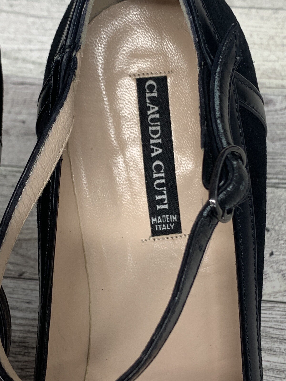 CLAUDIA CIUTI STUDDED 4” HEELS Black Leather Suede Women Size 9.5M