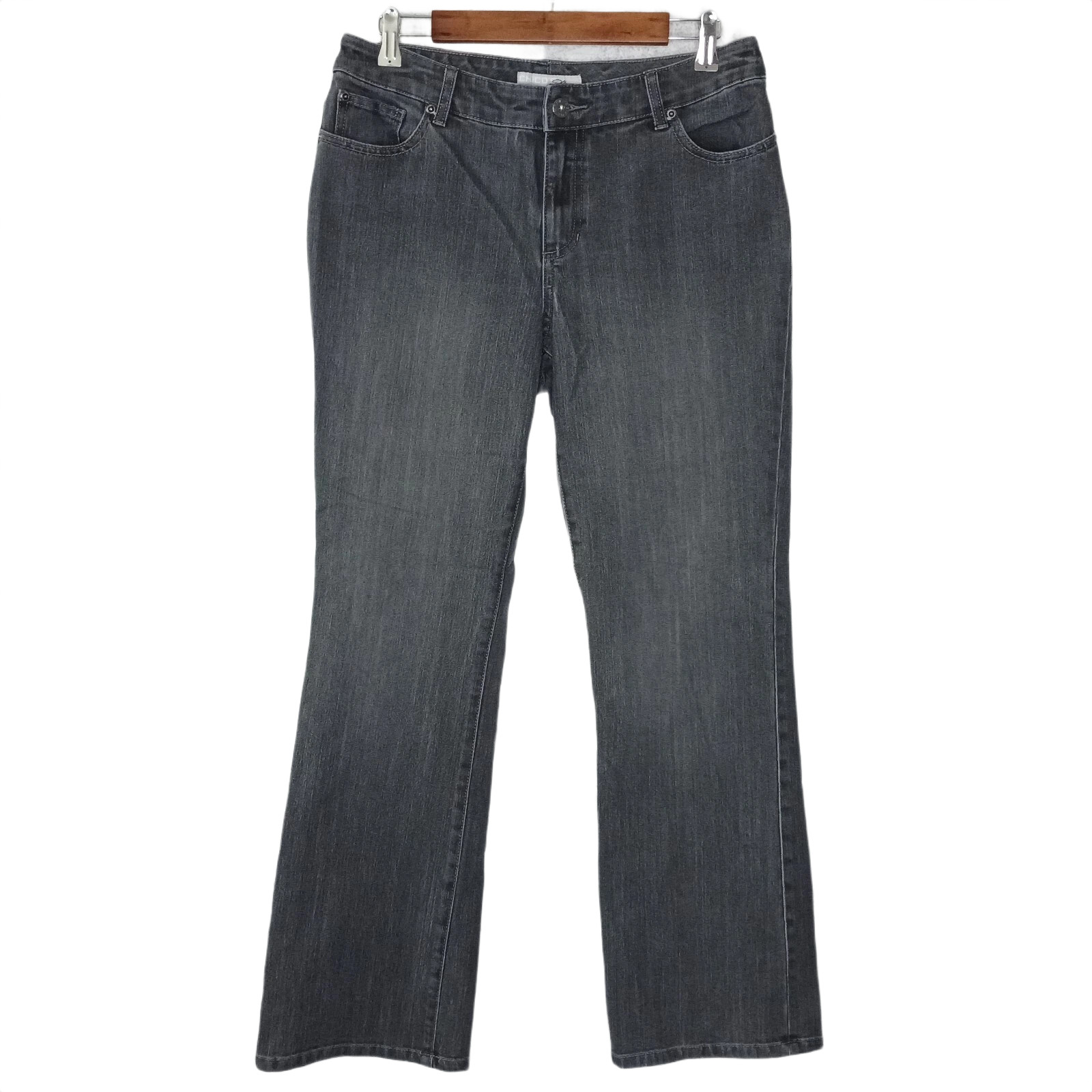 CHICO’S Platinum womens bootcut jeans size 1 = 8 stretch gray charcoal wash