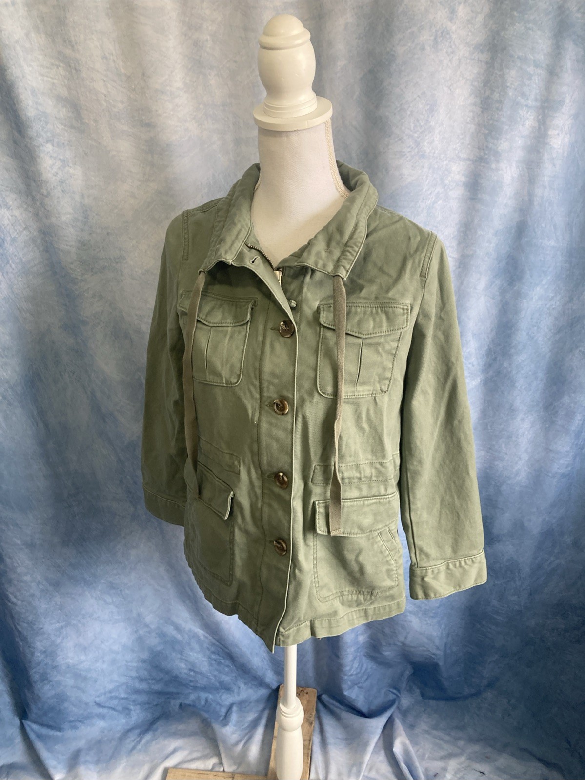 Talbots Petite Small Sage Green Twill Field Utility Safari Jacket Tencel Blend