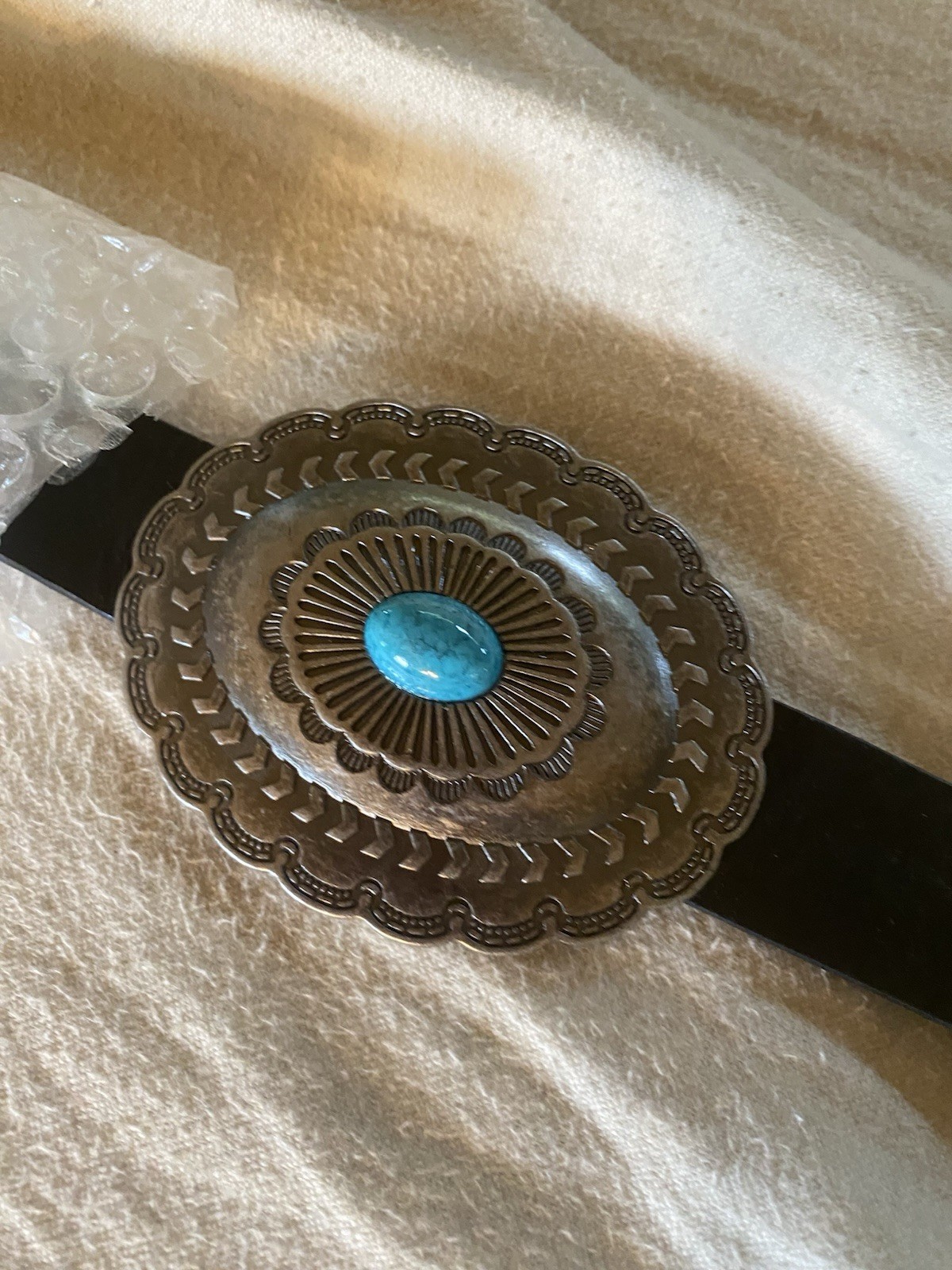 Leather Belt Silver & Faux Turquoise 1X/2X/3X Cold water Creek Never Worn 53”