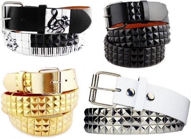 Music Notes Piano Whites Studded Leather Belt Jeans Dress Casual Party Punk Goth