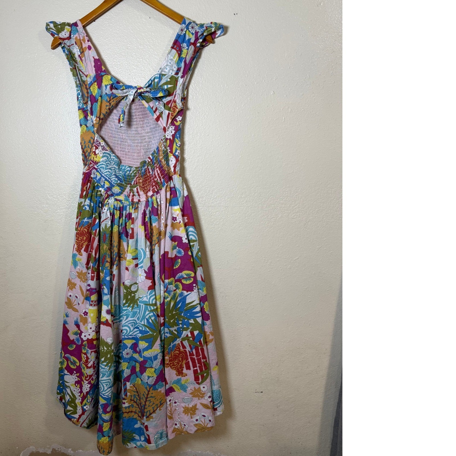 Caroline Constas Women Midi Dress M Multicolor Tropical Cotton Smock Boho Resort