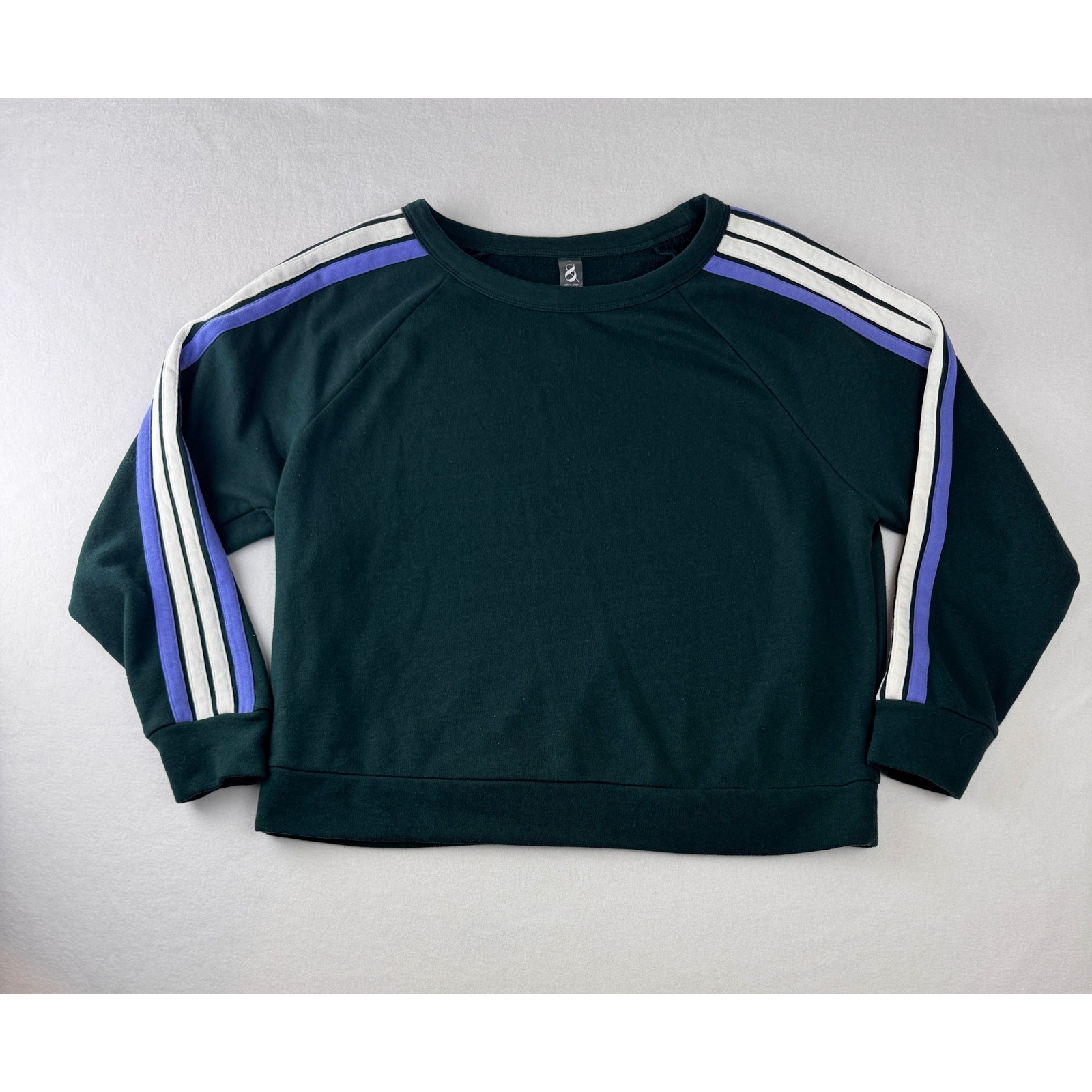 Lou & Grey Women’s Small Cropped Sweatshirt Green Purple Stripe Pullover Top